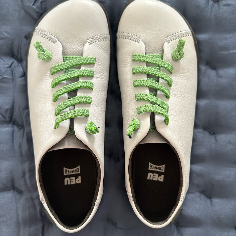 Camper baby blue shoes with Green Laces